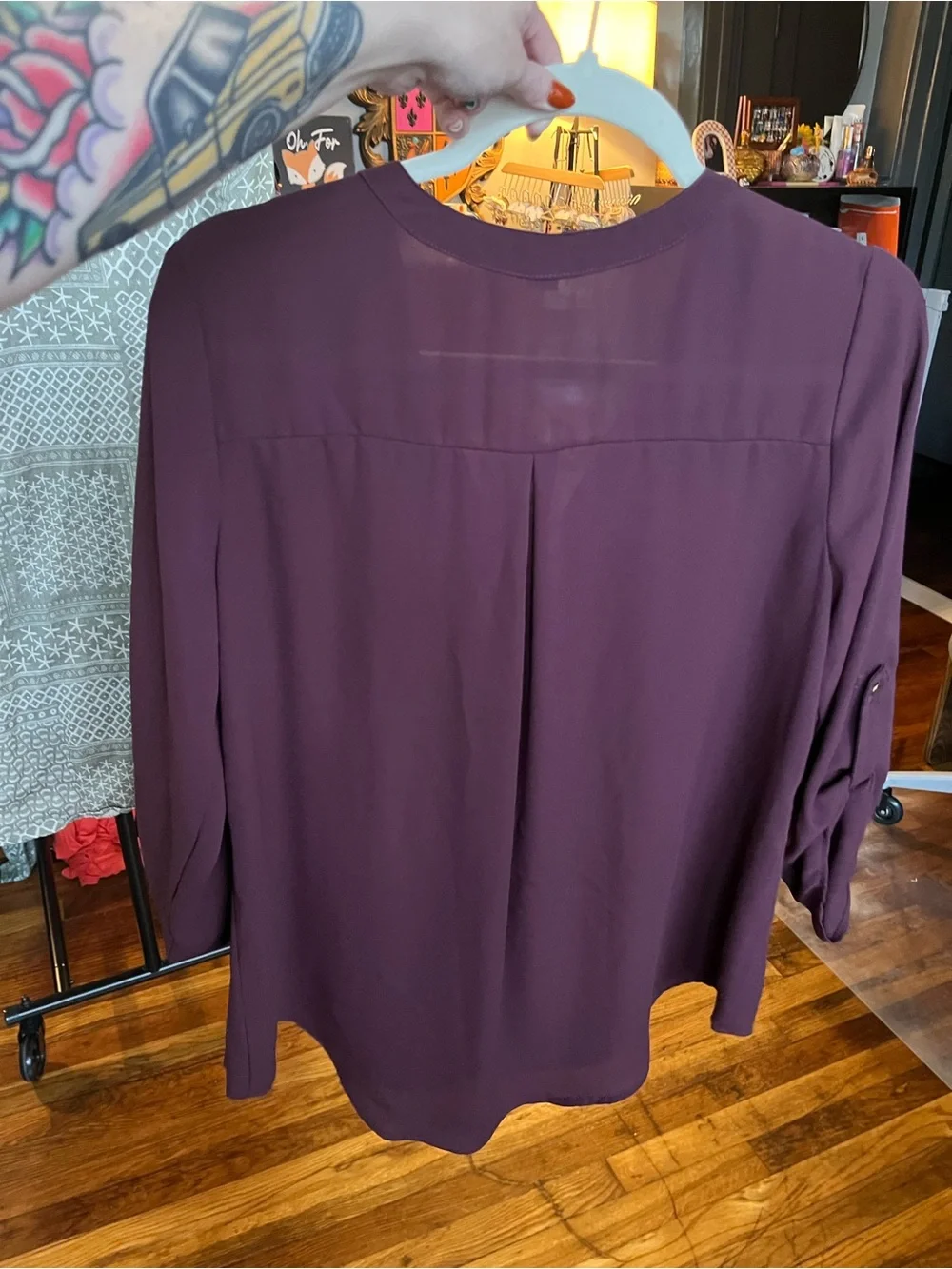 Cato Women's Plum Zip-Front Blouse - Picture 3 of 7